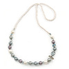 White, Grey Shell Pearls with Crystal Glass Beads Long Necklace - 80cm L