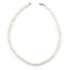 7mm White Acrylic Bead Necklace In Silver Tone - 37cm L