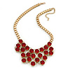 Red Glass Crystal Bib Necklace In Gold Plated Metal - 42cm L/ 7cm Ext