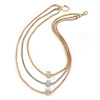 3 Strand Mesh Layered Necklace with Crystal Rings In Gold/ Rose Gold/ Silver Tone - 54cm L/ 4cm Ext