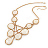Statement V-Shape Structural Iridescent Glass Bead Necklace In Gold Tone - 48cm L/ 5cm Ext/ 10cm Bib