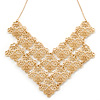 Lacy Style Bib Necklace in Brushed Gold Metal - 38cm L/ 7cm Ext