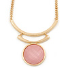 Pink Glass Medallion Textured Curved Bars with Gold Chain Necklace - 40cm L/ 7cm Ext