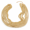 Gold Tone Multistrand Textured Oval Link Necklace - 45mm L/ 5cm Ext