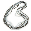 Grey/ Frosted White Multistrand Glass Bead Long Necklace - 86cm L