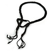 Long Black Glass Bead Lariat Necklace - 118cm L