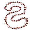 Long Dark Burgundy Shell Nugget and Transparent Glass Crystal Bead Necklace - 110cm L
