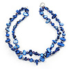 Two Row Blue Shell And Glass Bead Necklace - 44cm L/ 6cm Ext