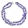 Two Row Purple Shell Nugget and Violet Glass Crystal Bead Necklace - 44cm L