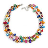 Two Row Multicoloured Shell Nugget and Nude-coloured Glass Crystal Bead Necklace - 44cm L/ 6cm Ext