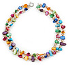 Two Row Multicoloured Shell Nugget and Nude-coloured Glass Crystal Bead Necklace - 44cm L/ 6cm Ext