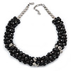 Black/ Grey Glass Pearl Bead Cluster Necklace In Silver Tone - 53cm L/ 7cm Ext