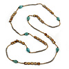 Long Turquoise Stone, Shell Nugget/ Glass Bead Necklace - 130cm L