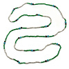 Extra Long Green/ Blue/ Black Glass, Silver Acrylic Bead Necklace - 160cm L