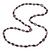 Long Inky Blue Wood, Purple Bone, Glass Bead Necklace - 120cm L
