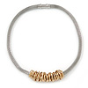 Silver Tone Mesh Necklace with Gold Tone Sliding Wire Pendant - 42cm L