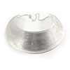 Chunky, Egyptian Style Light Silver Plated Scratched Choker Necklace - 32cm L/ 11cm Ext