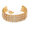 Statement Clear Crystal Choker Necklace In Gold Tone - 28cm L/ 12cm Ext