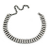 3 Row Clear Crystal Choker Necklace In Black Tone Metal - 26cm L/ 11cm Ext