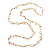 White Ceramic Bead, Off White Glass Nugget Orange Cotton Cord Long Necklace - 90cm L