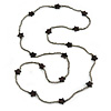 Long Black/ Hematite Glass Bead, Ceramic Star Necklace - 108cm L
