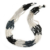 White/ Transparent/ Black/ Hematite Glass Bead Multistrand Necklace - 56cm L