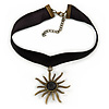 Black Velour Choker Necklace with Bronze Tone Star Pendant - 30cm L/ 6cm Ext