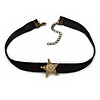 Black Velour Choker Necklace with Antiqure Gold Tone Star Pendant - 30cm L/ 6cm Ext