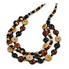 3 Strand Black/ Brown/ Neutral Round, Button Wooden Beads Necklace - 70cm