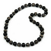 Long Chunky Black Wood Bead Necklace - 84cm L