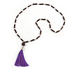 Long Plum Glass Bead Necklace with Purple Silk Tassel - 82cm L/ 12cm Tassel