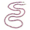 Long Multistrand Twisted Glass Bead Necklace (Lavender, Pink, White) - 124cm L