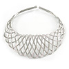 Statement Wired Choker Necklace In Silver Tone Metal