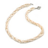 3 Strand Intertwine Off White Coral, Freshwater Pearl Necklace With Silver Tone Spring Ring Closure - 47cm L