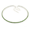 Salad Green Top Grade Austrian Crystal Choker Necklace In Rhodium Plated Metal - 35cm L/ 11cm Ext