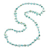 Long Mint Blue/ Transparent Shell Nugget and Glass Crystal Bead Necklace - 110cm L