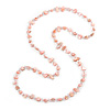 Long Pastel Pale Pink/ Transparent Shell Nugget and Glass Crystal Bead Necklace - 110cm L