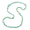 Long Pastel Mint Green/ Transparent Shell Nugget and Glass Crystal Bead Necklace - 110cm L