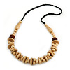Natural Wood Bead with Black Cotton Cord Necklace - 72cm L