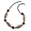 Animal Print Shell Componets and Brown/Black Ceramic Beads with Black Faux Leather Cord - 64cm L