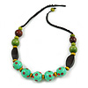 Chunky Wood Bead Cotton Cord Necklace (Mint Green, Brown, Olive) - 60cm L