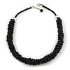 Statement Chunky Black Cluster Bead with Cotton Cord Necklace - 50cm L/ 3cm Ext