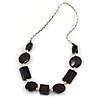 Round and Square Wood Bead Cord Necklace (Brown/ Natural) - 80cm L