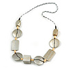 Geometric Wood Bead Acrylic Cord Necklace (Metallic Silver) - 74cm L