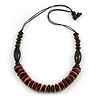 Brown/ Pink Wood Bead with Cotton Cord Necklace - 70cm L