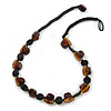 Exquisite Glass and Ceramic Bead Cord Necklace (Brown, Black, Amber) - 54cm Long