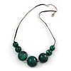 Forest Green Resin Bead Faux Suede Cord Necklace - 46cm L/ 3cm Ext