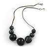 Dark Grey/ Black Resin Bead Faux Suede Cord Necklace - 46cm L/ 3cm Ext