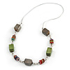 Long Wood Bead Sea Shell Rubber Cord Necklace (Multicoloured) - 90cm L