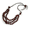 Layered Brown Resin Bead Cotton Cord Necklace - 74cm L